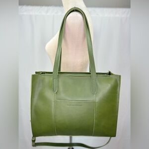 PORTLAND LEATHER GOODS LARGE LOLA ZIPPER CROSSBODY TOTE- East/West Pine